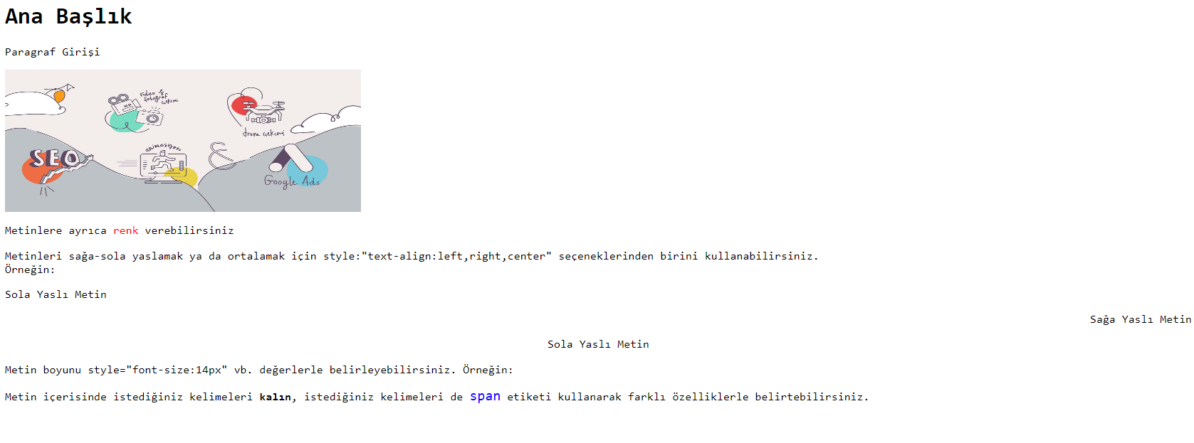 Örnek HTML Çıktısı HTML Kod Örneği Çıktısı